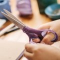 Skolas šķēres; violeti rokturi ar spīguļiem (18cm)